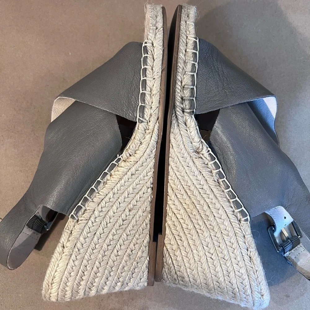 Caslon Suri Genuine Leather Grey Crisscross Slingback Espadrilles Wedges Women 9